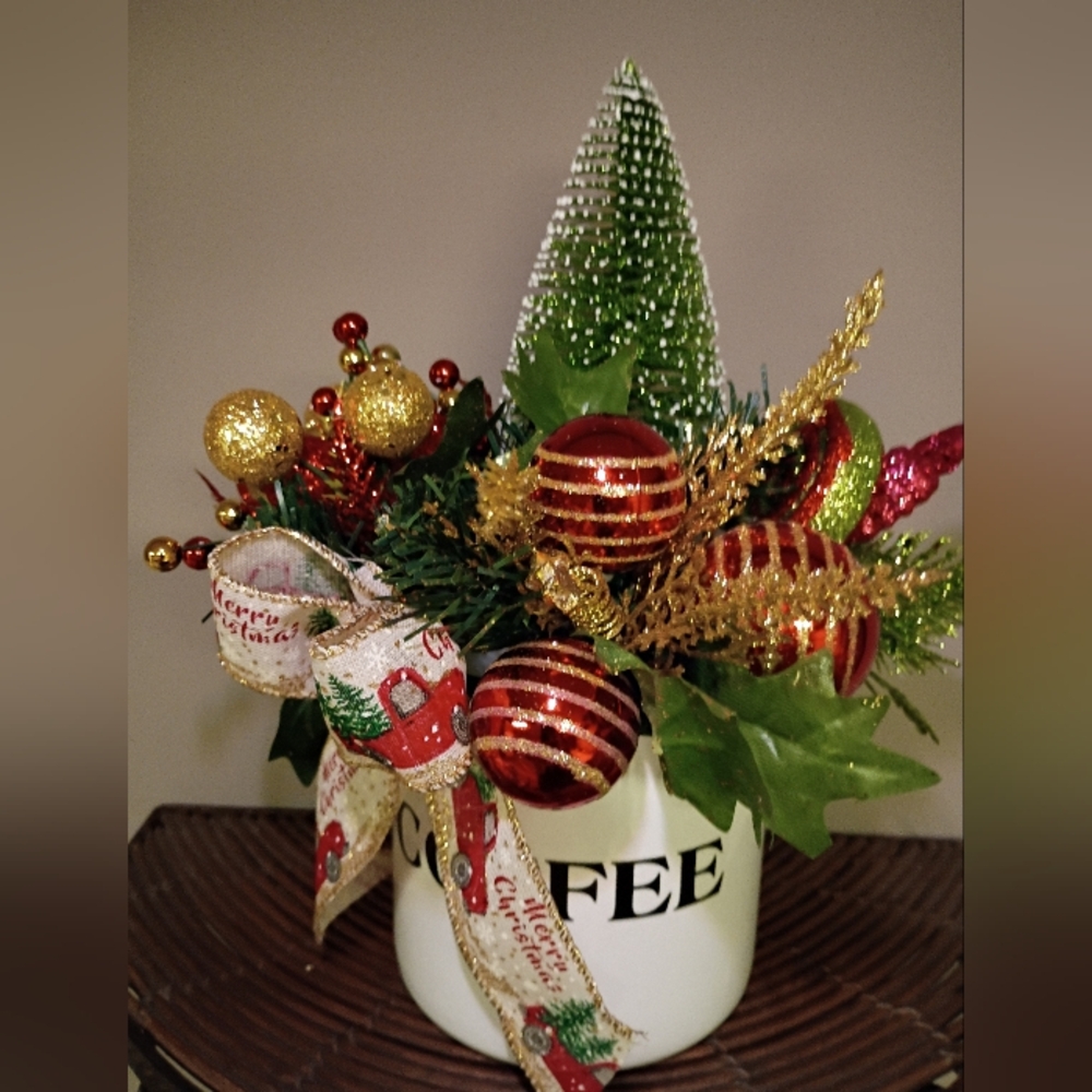 Festive Holiday Coffee Arrangement Galvanized Container - Picture 4 of 4